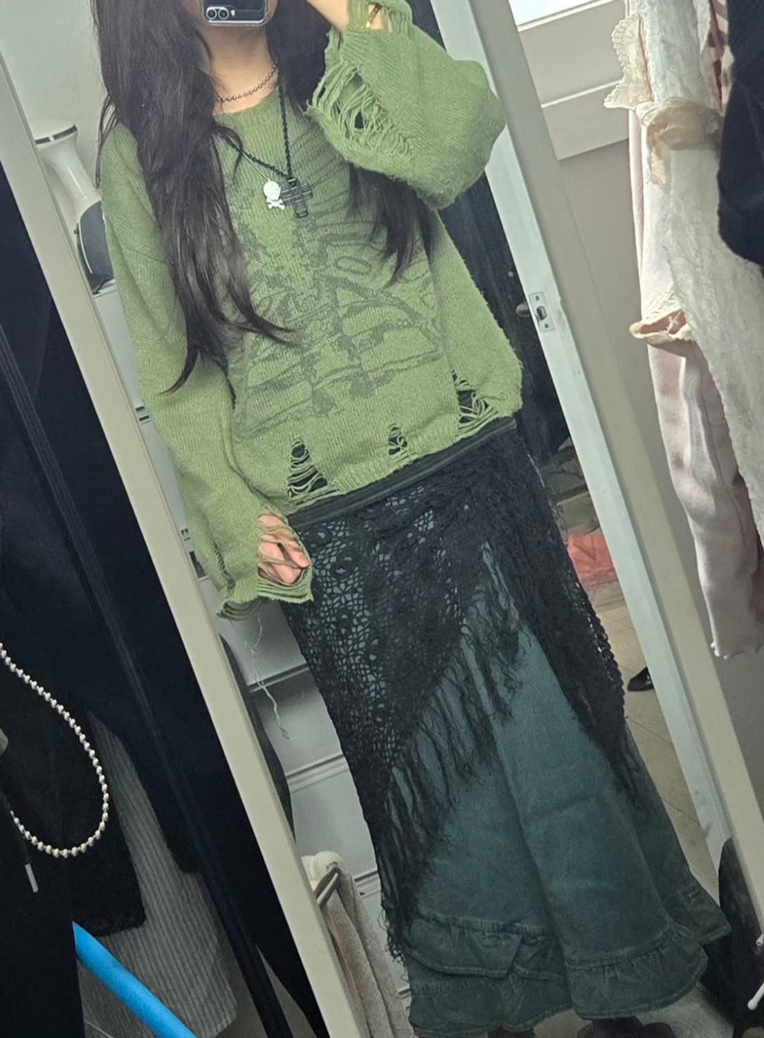 개대장 와투케 펑크 펑투케  데님스커트 해골 데미지니트 상품이미지2