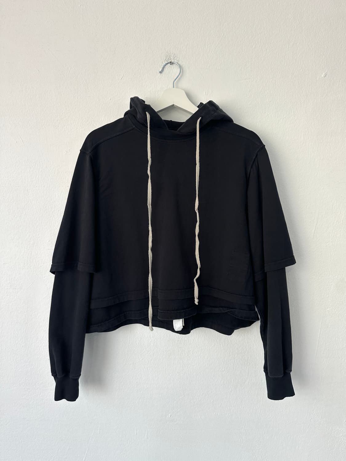 릭오웬스 허슬러 레이어드 크롭 후드 블랙 상품이미지1