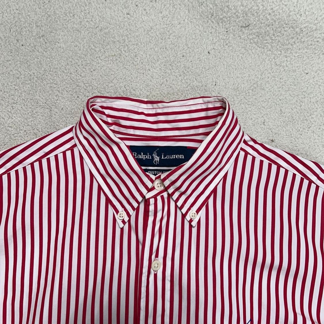 폴로랄프로렌 레드-화이트 스트라이프 패턴 반팔 버튼 다운셔츠 M 상품이미지4