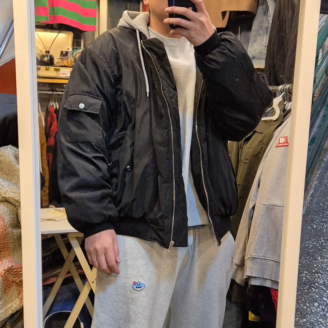 FREE(착샷잇음) 후드배색 오버핏 항공점퍼  상품이미지3