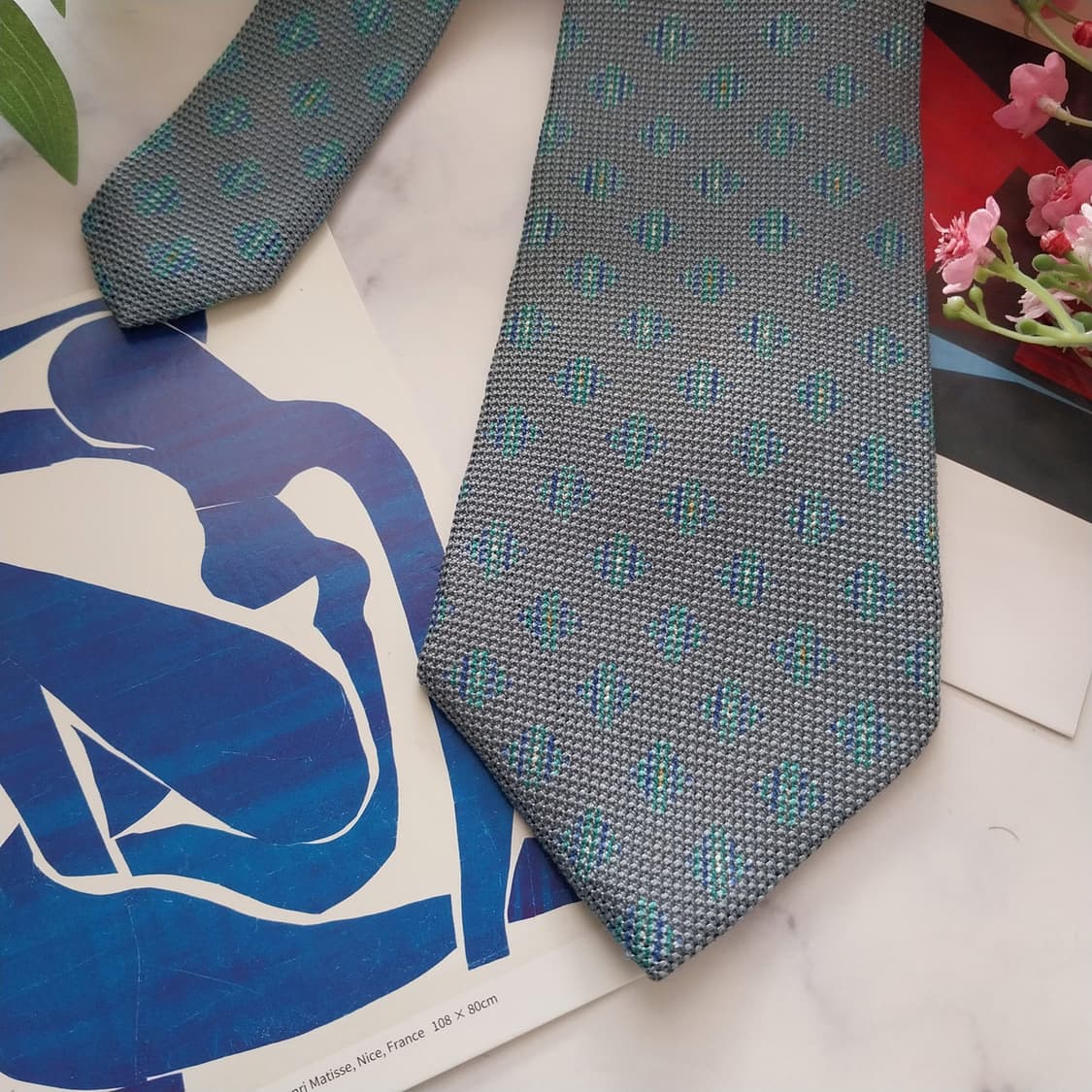 발망 실크 블루 패턴 넥타이 8.1cm A+~A등급 K1409
 상품이미지5