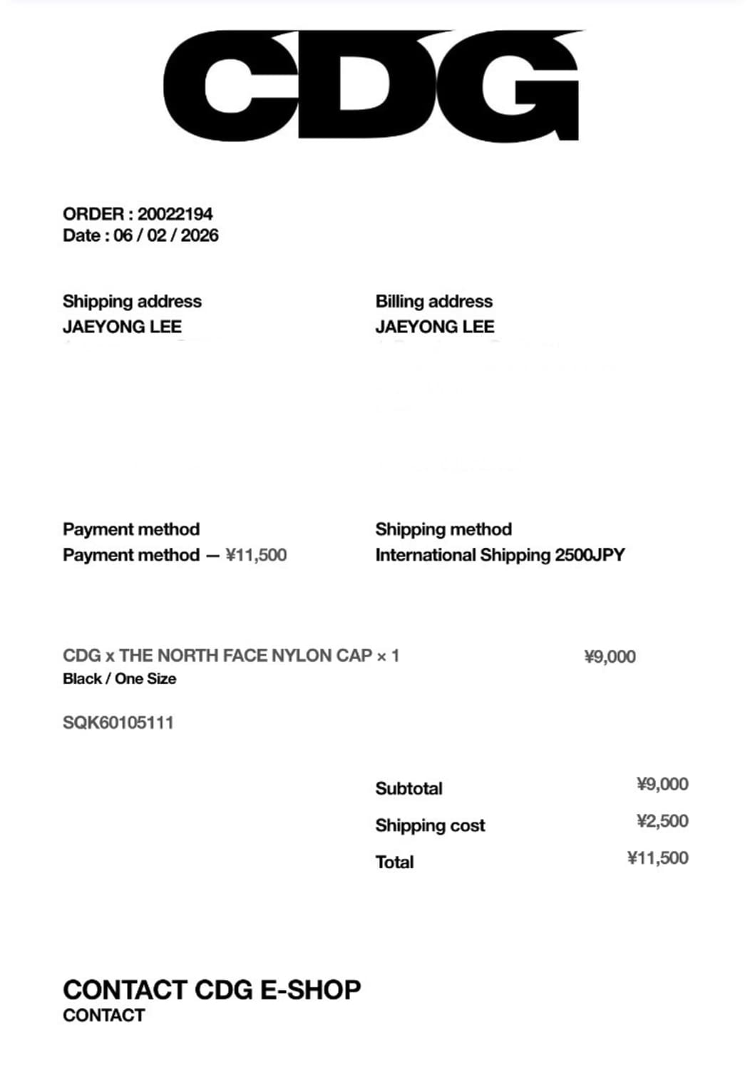 CDG x 노스페이스 햇 TNF 블랙 상품이미지5