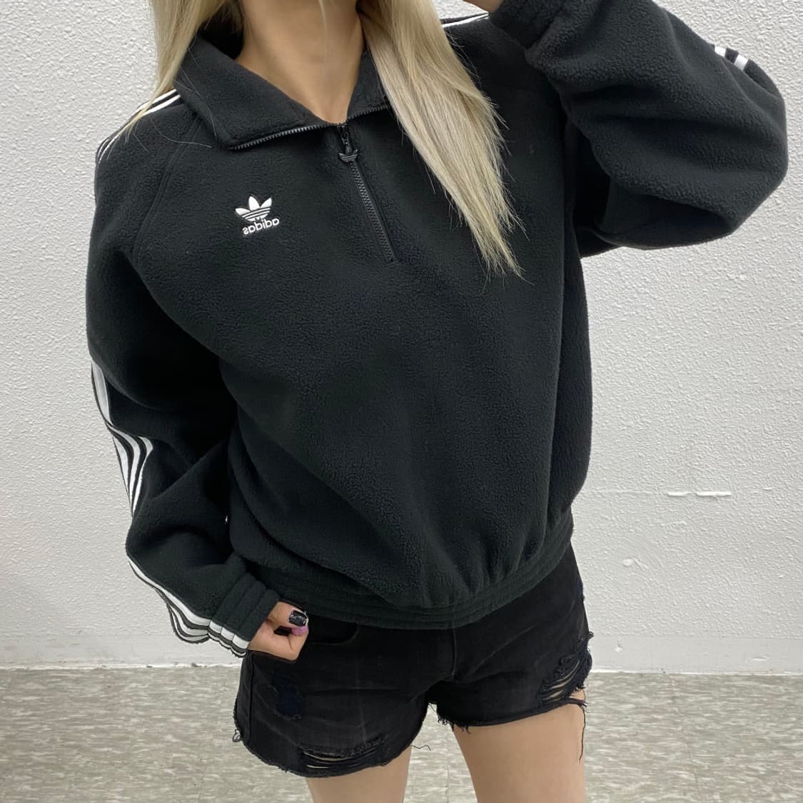 아디다스 파이어버드 화이트라인 블랙 후리스 반집업 S 상품이미지1