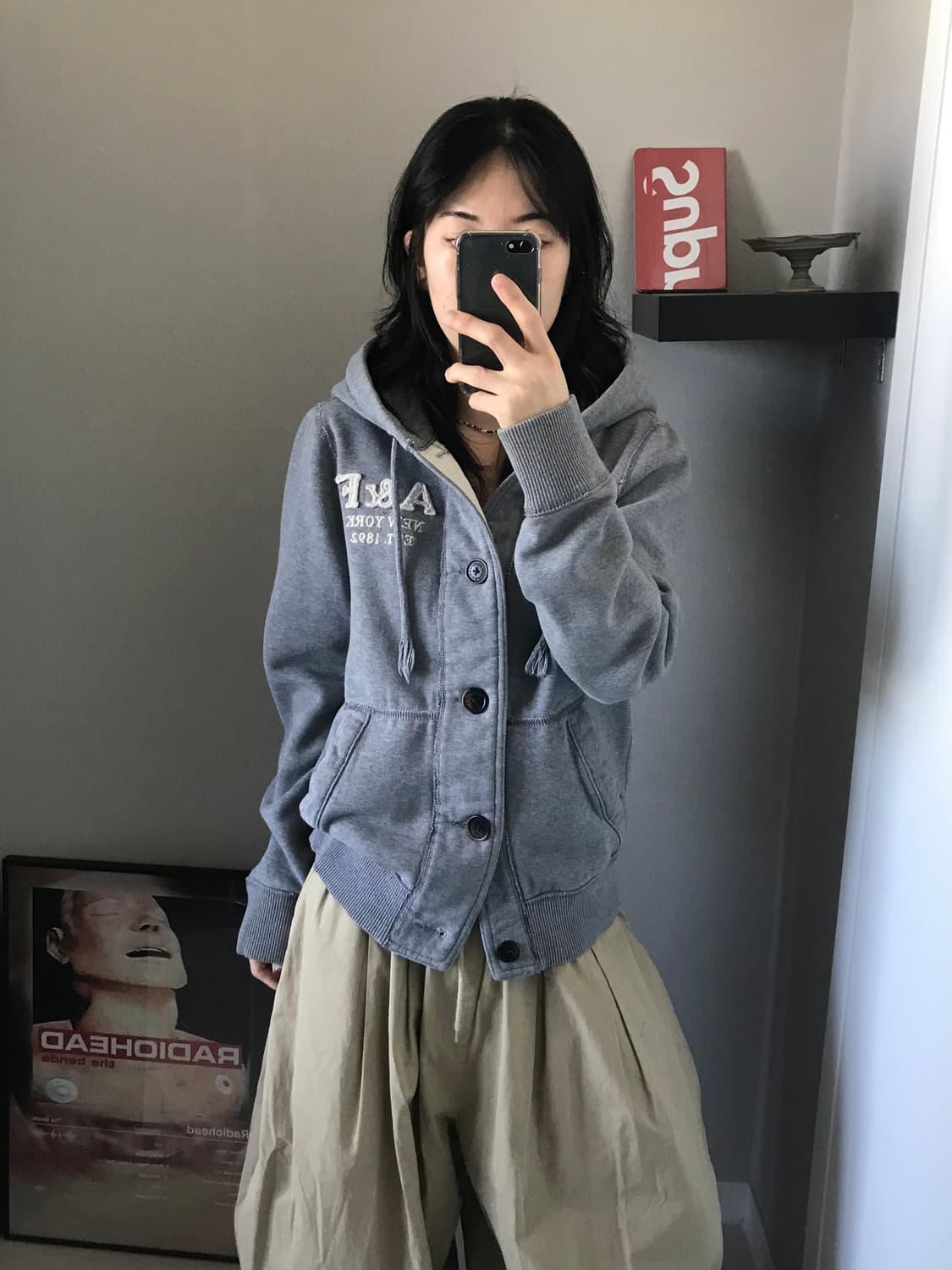 아베크롬비 자수 로고 그레이 버튼 후드집업 상품이미지3