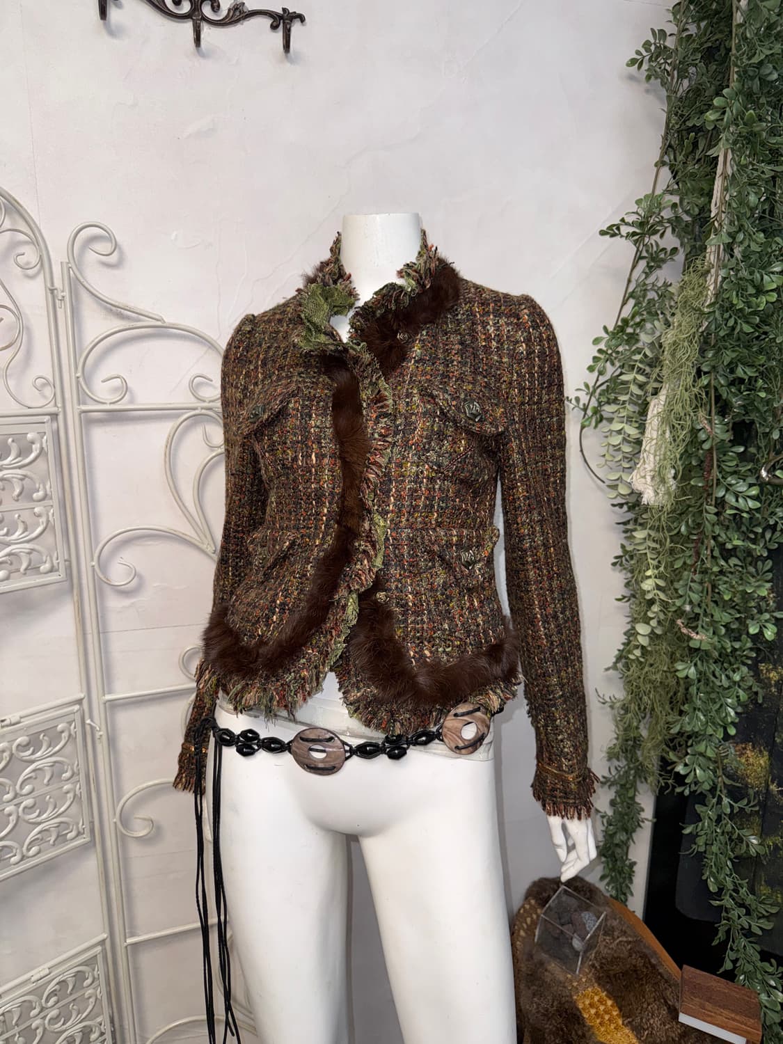 Khaki brown oriental rabbit fur tweed jk 상품이미지5