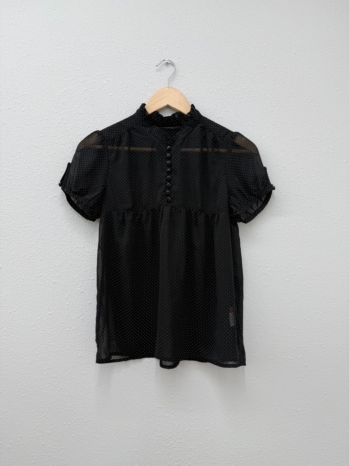 빈티지 블랙 도트 시스루 블라우스 상품이미지1
