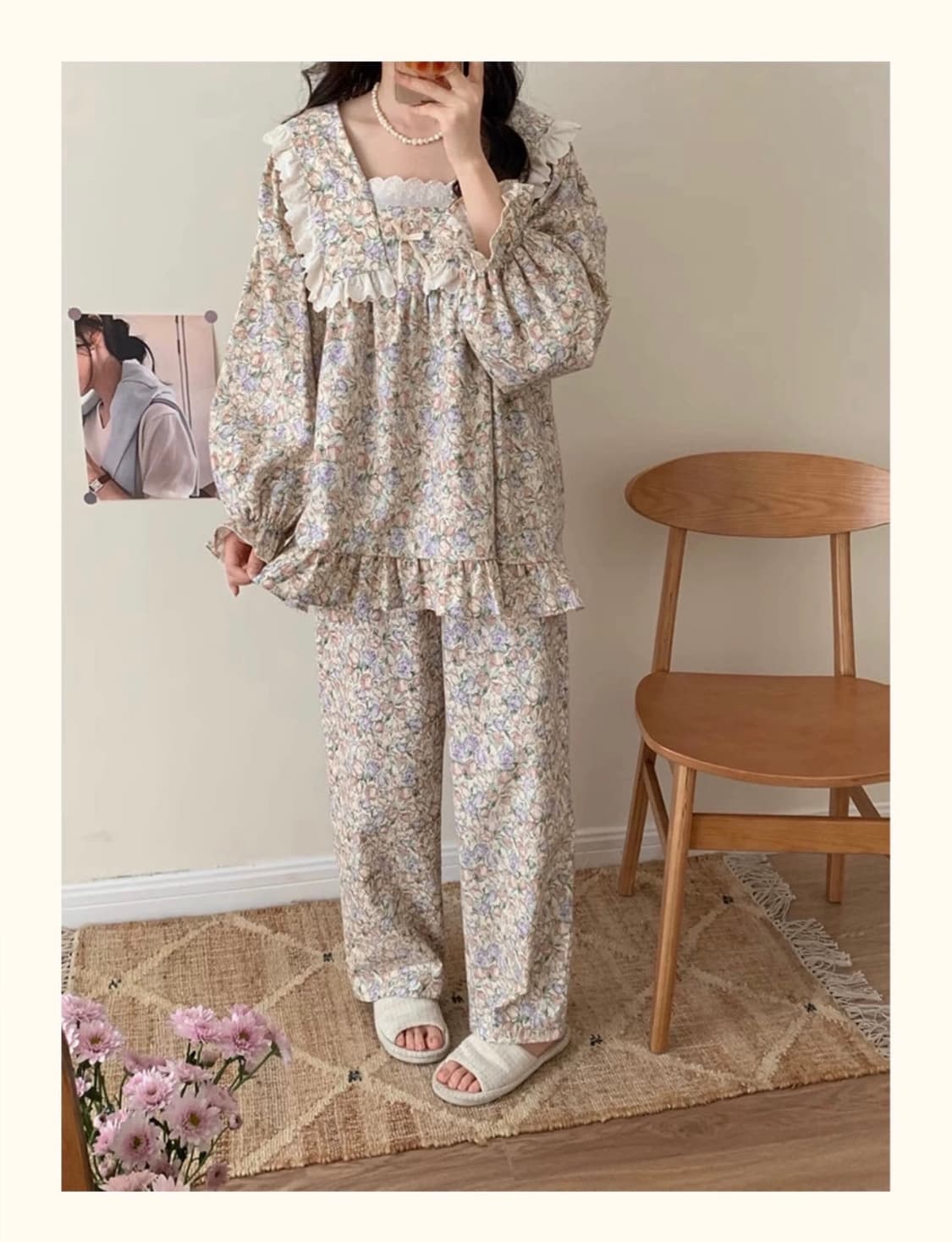 누아젤 기모면 100% 여성 잠옷 세트 상품이미지4