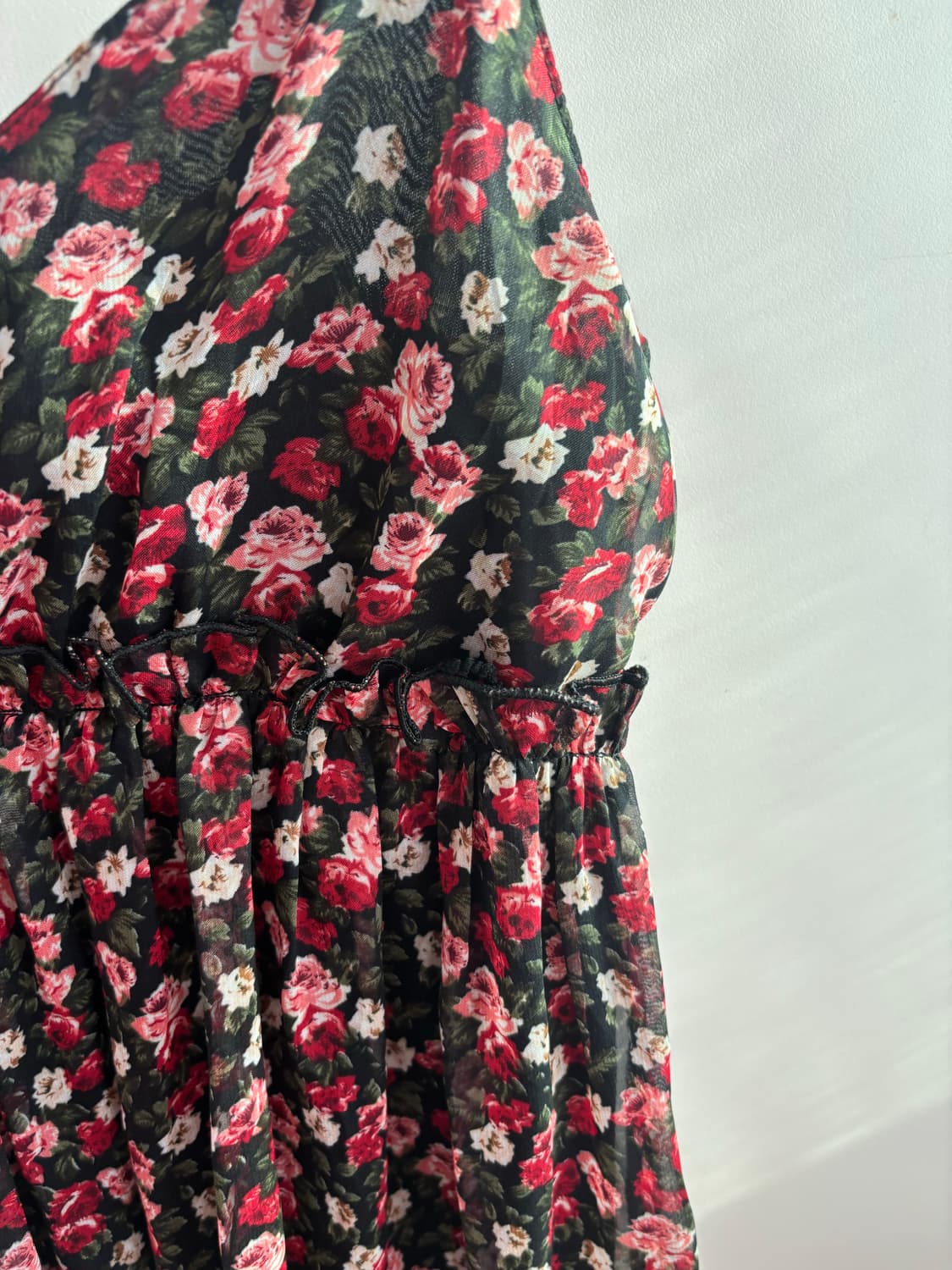 빈티지 플라워 무늬 레드 미니 끈 원피스 상품이미지5