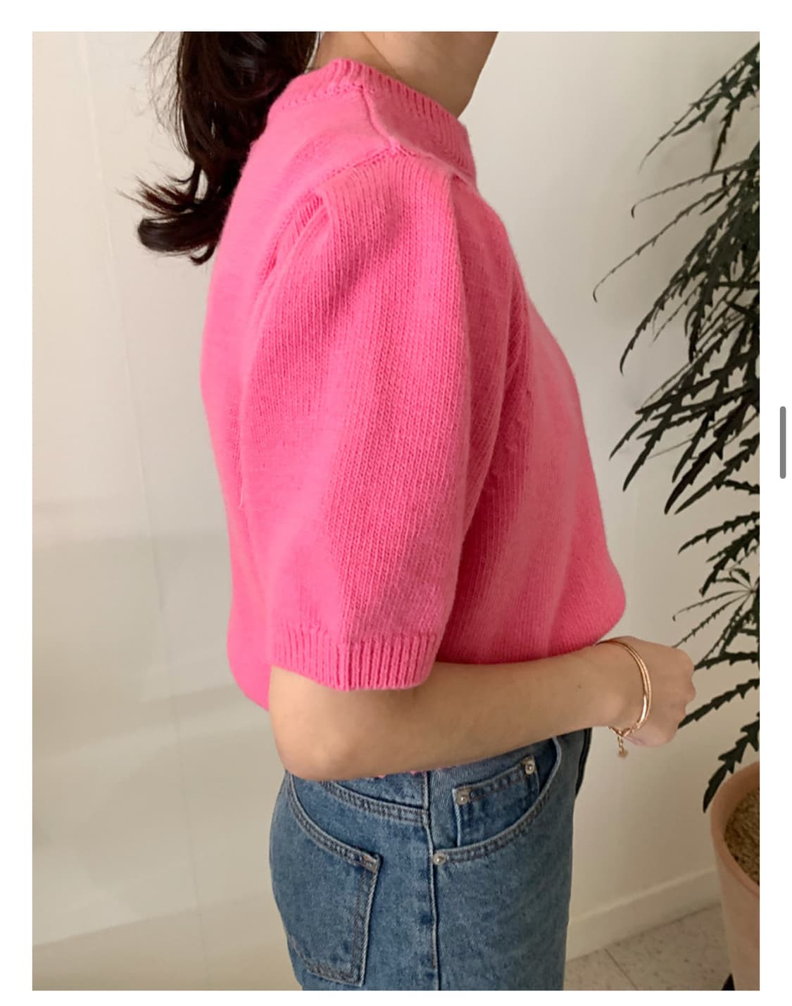 퍼프 크롭 반팔 니트 핑크 상품이미지3