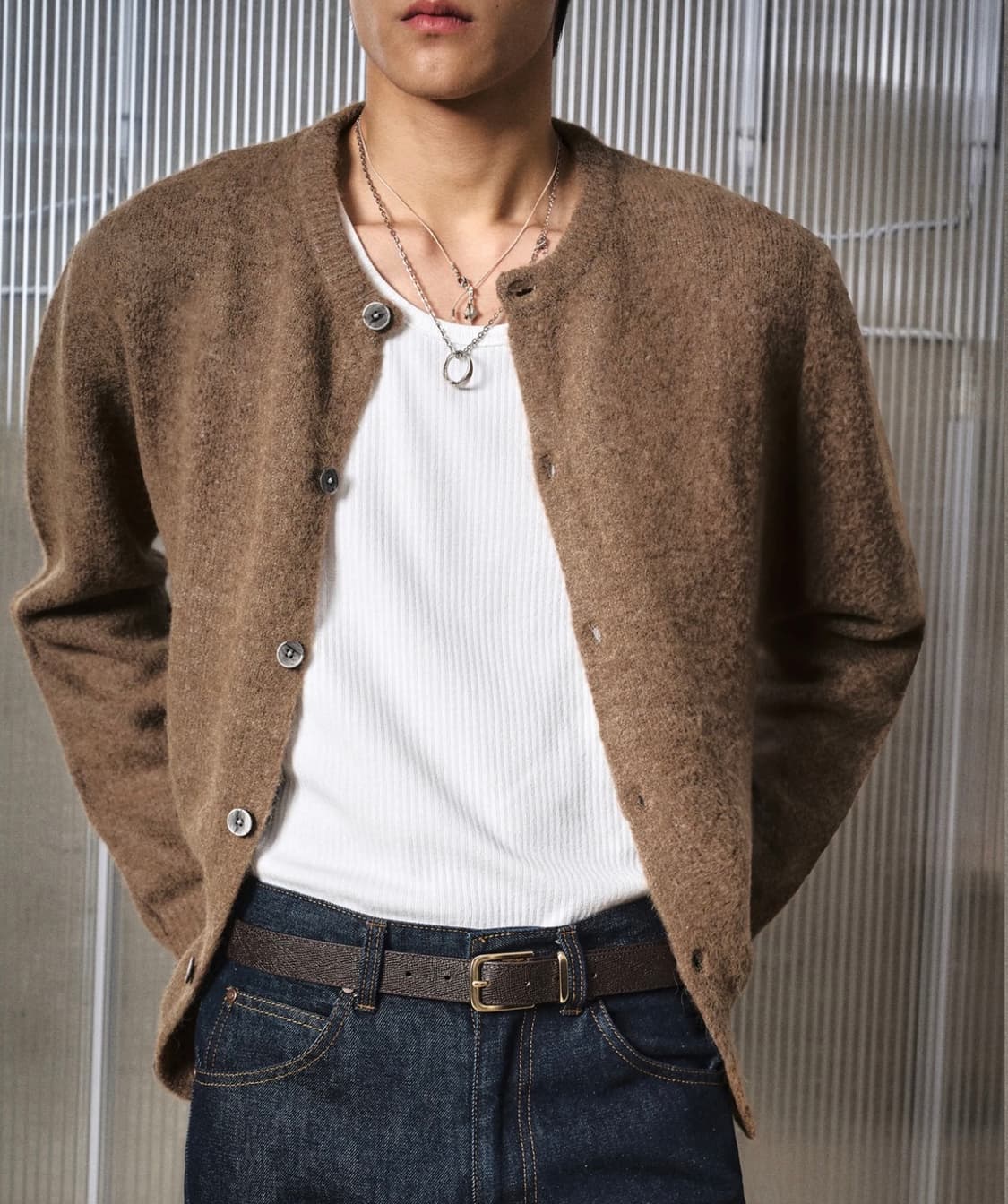 엘무드 Lmood 비숍 울 알파카 크루넥 가디건 진저 브라운 상품이미지1