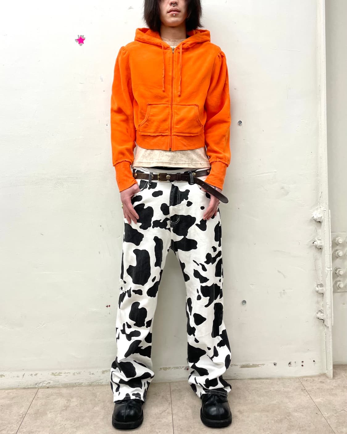 shoulder puff orange cropped hooded zip 상품이미지5