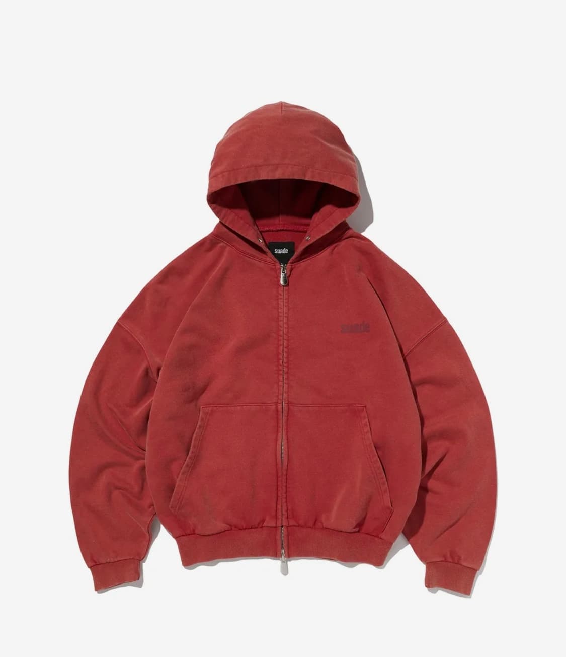 스웨이드 후드집업 crop washed hood zip up red 상품이미지1
