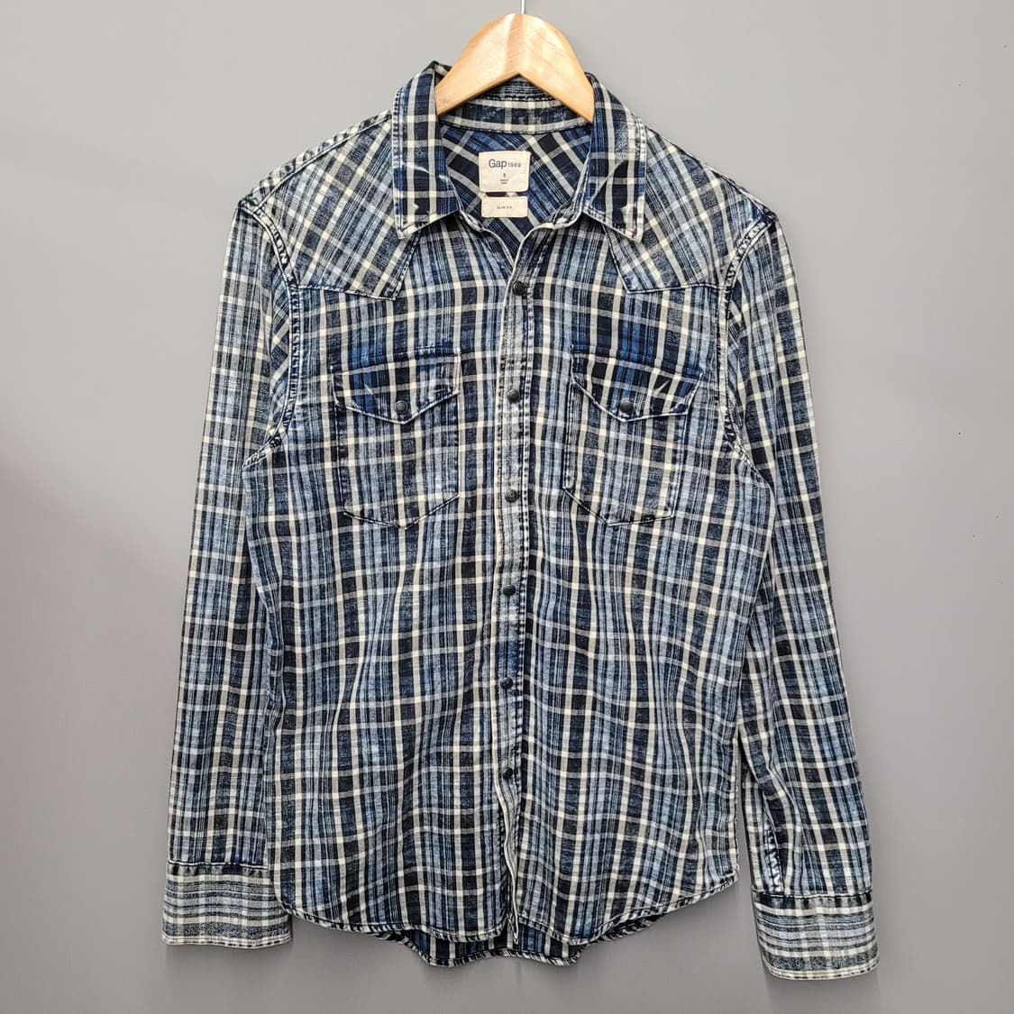 Gap 갭 슬림핏 체크셔츠 블루 상품이미지1