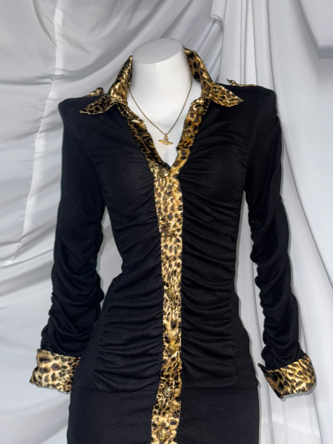 무채색 오네갸루 레오파드 딱붙 셔링 디아깔 코디세트 상품이미지6