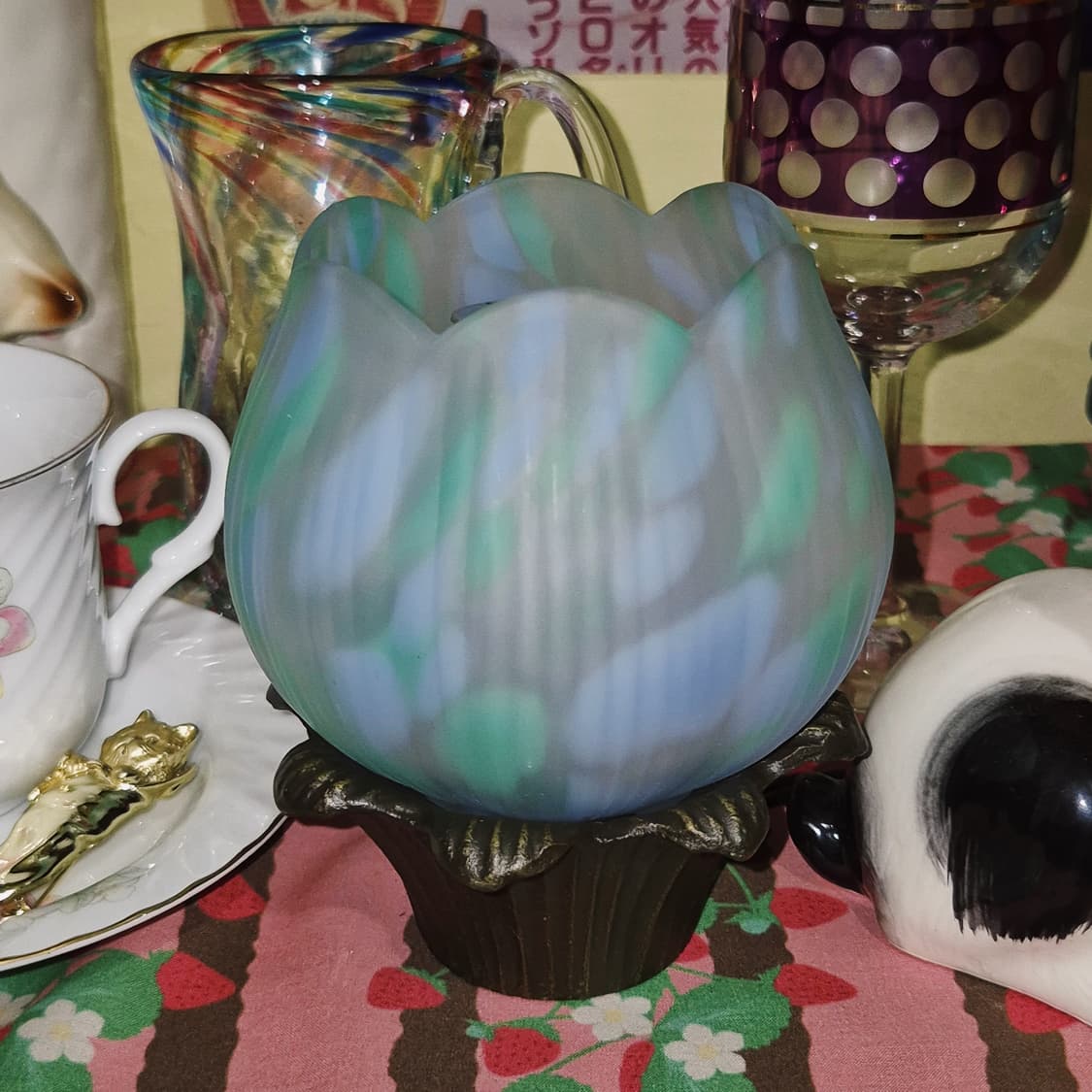 90s 호야 크리스탈 그린 마블 튤립 화분 조명 상품이미지8