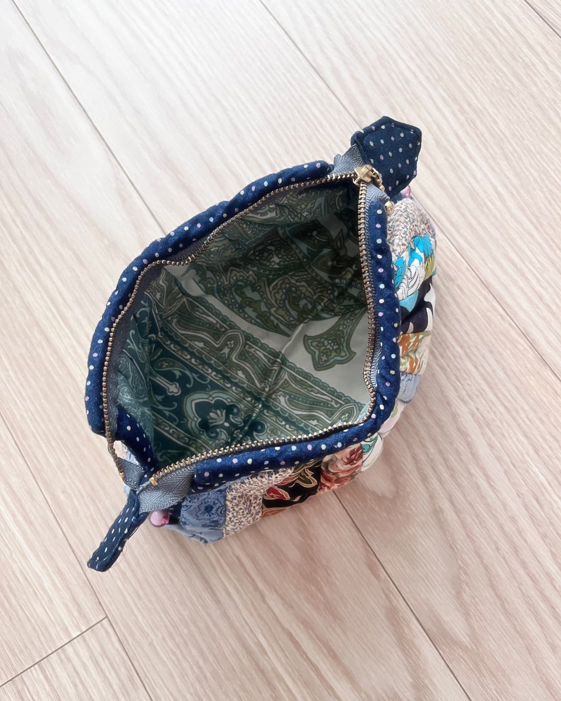 블루 패치워크 도트 파우치 상품이미지5