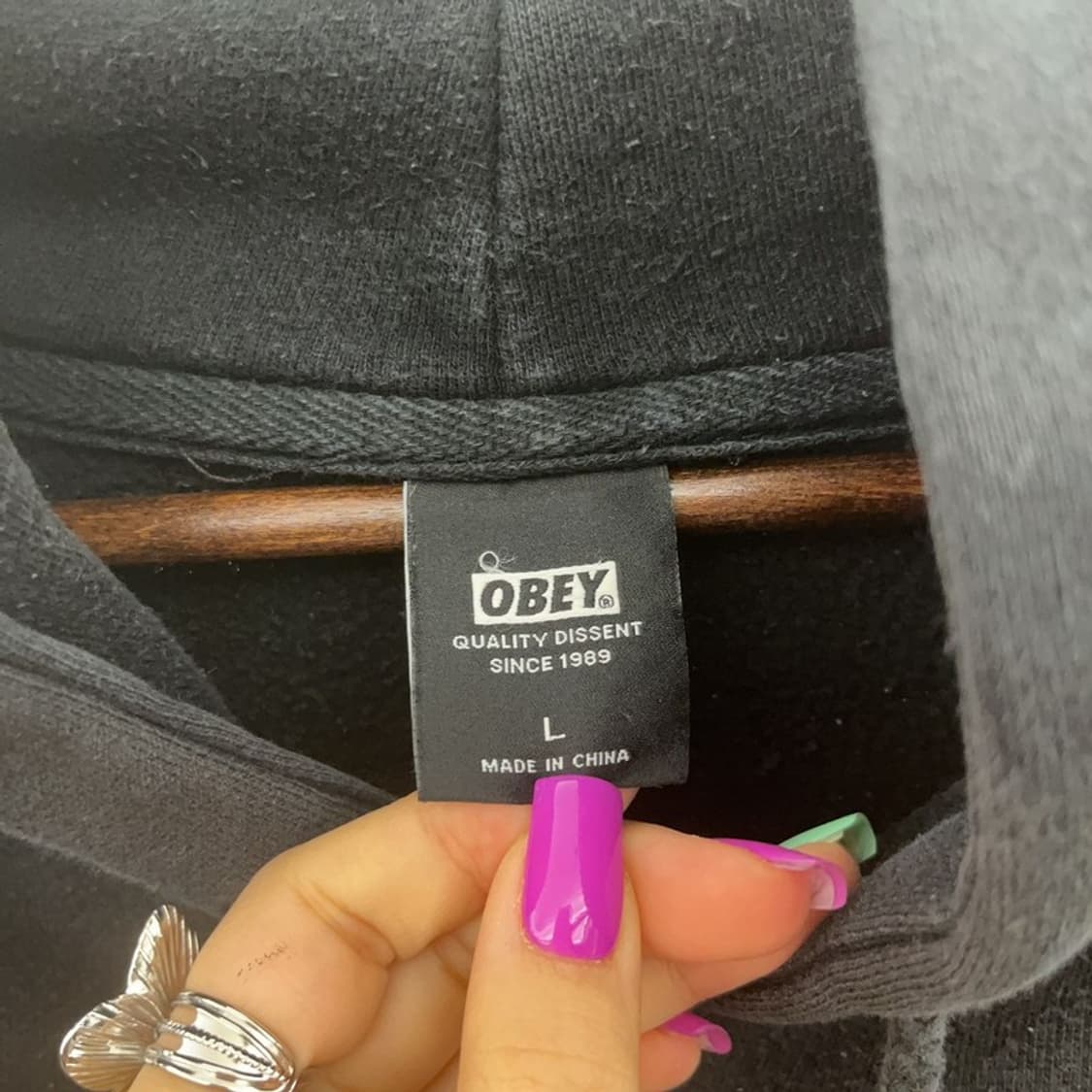 오베이 스트릿 힙합 백레터링 오버핏 후드티 L C07119 상품이미지5