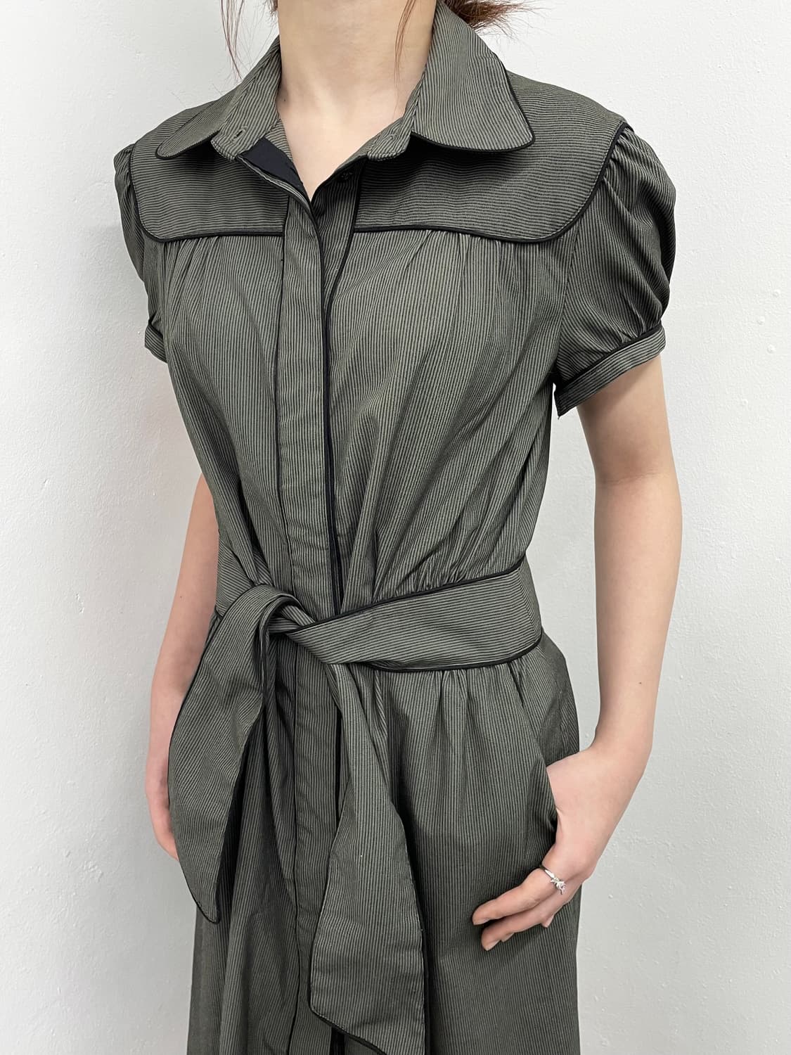 스트라이프 카라 벨트 원피스 상품이미지2