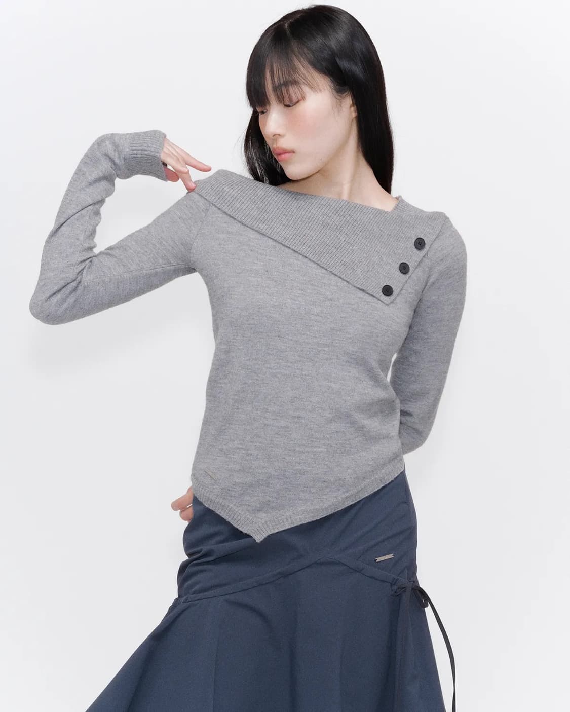 미세키 서울 오블리크 라인 버튼 니트 그레이 상품이미지1