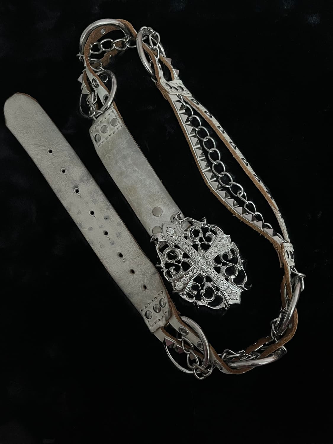 화이트 십자가 가죽 벨트 빈티지 일브 일본빈티지 상품이미지3