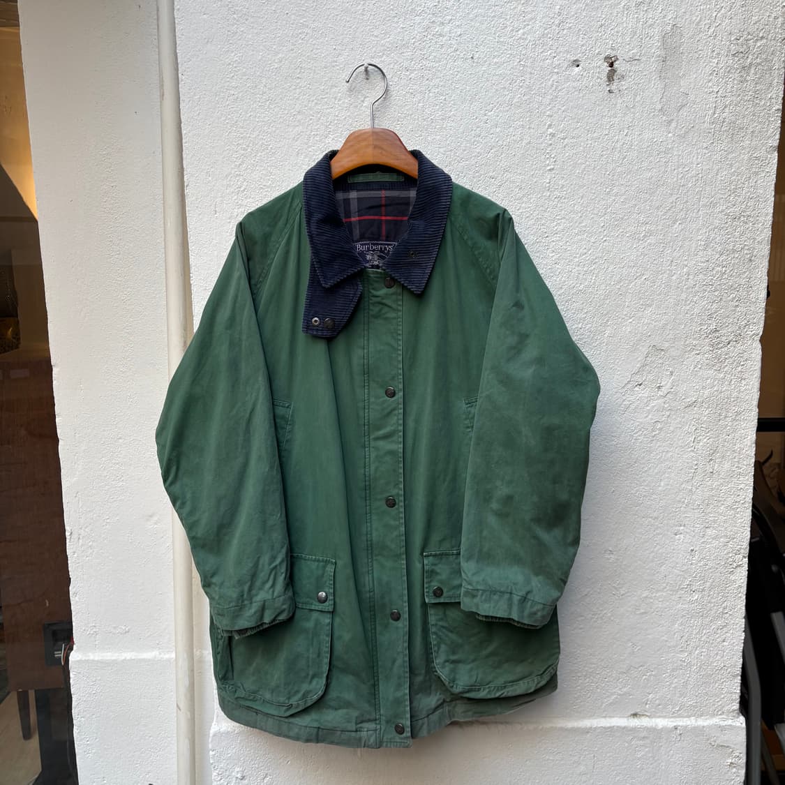 80s 버버리 페이딩 그린 체크 안감 필드 자켓 상품이미지1