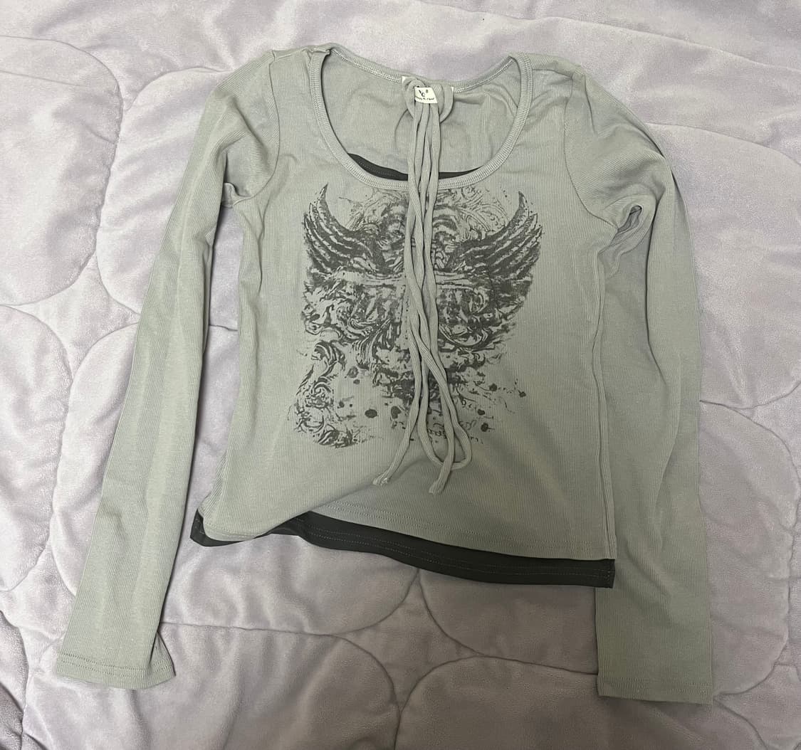 미사용)히니츠키) y2k 키미 레이어드 배색 엔젤윙티(그레이) 상품이미지3