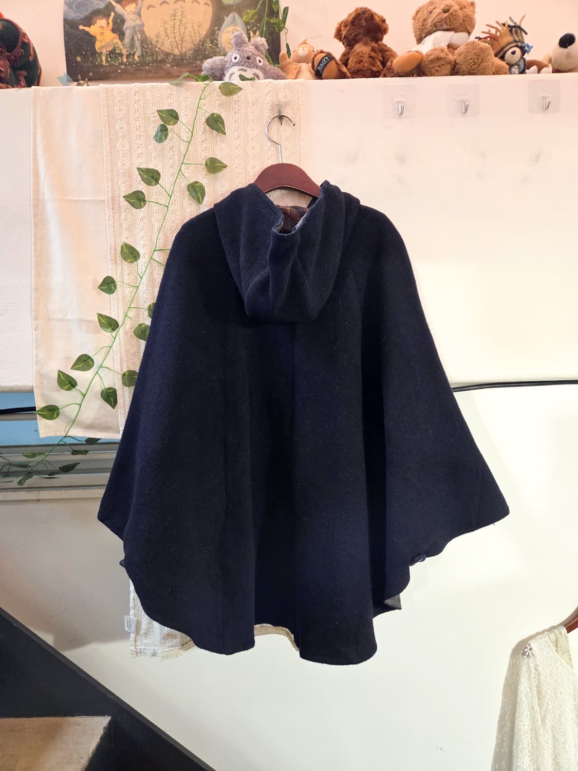 네이비 후드 케이프 코트 상품이미지5