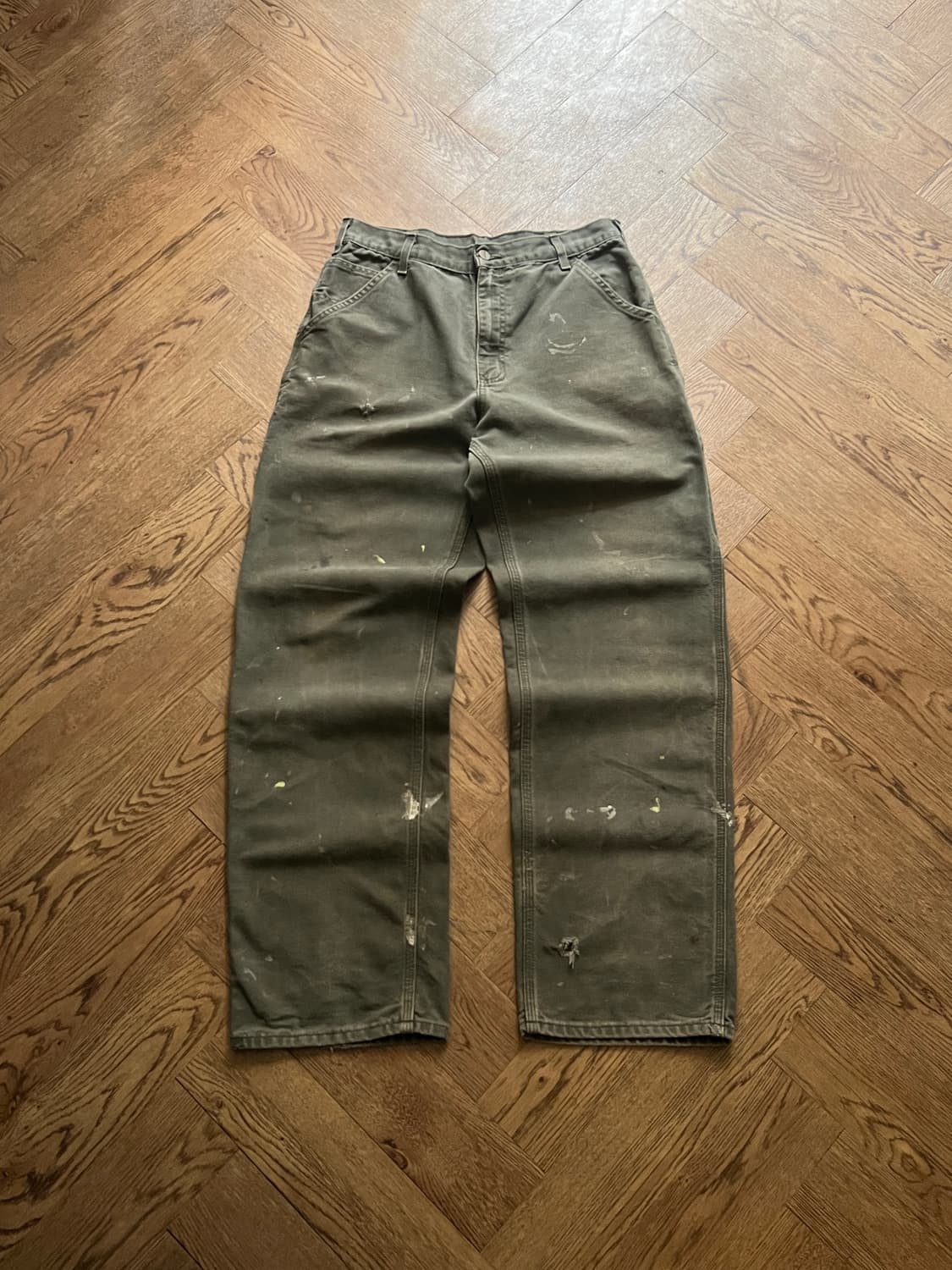 [31]칼하트 USA 빈티지 페인팅 모스그린 카펜터 워크 팬츠 M6 상품이미지1