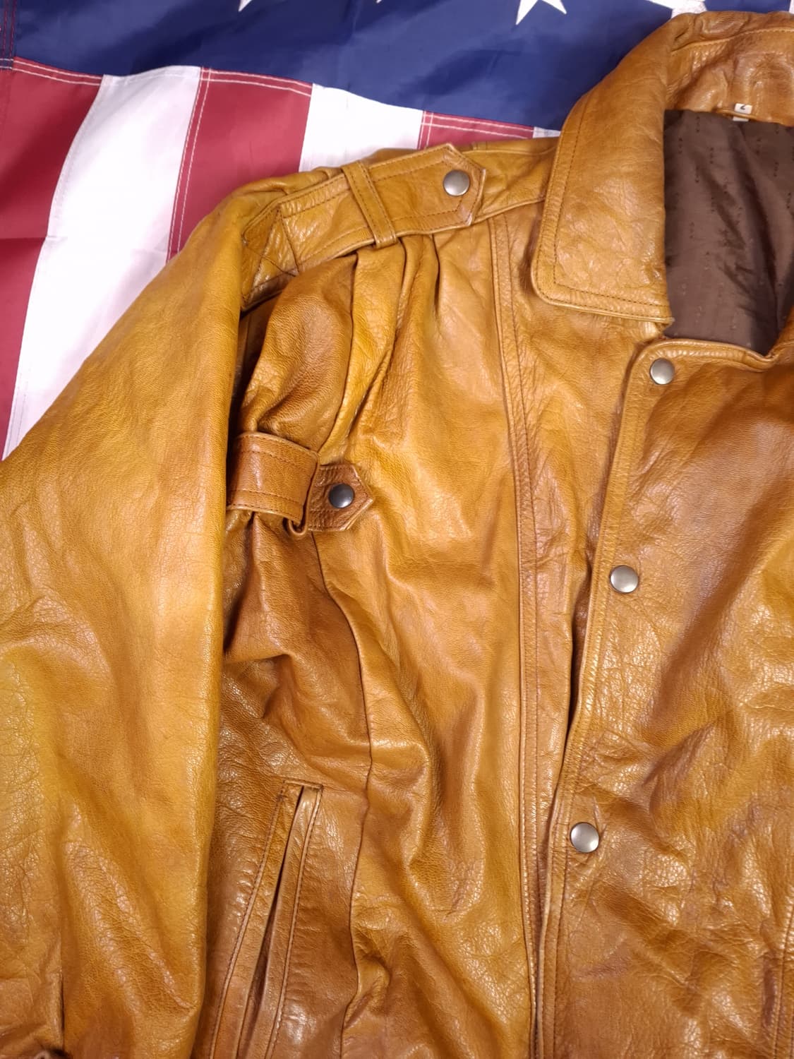 빈티지 리얼레더 더블 견장 봄버자켓 상품이미지2