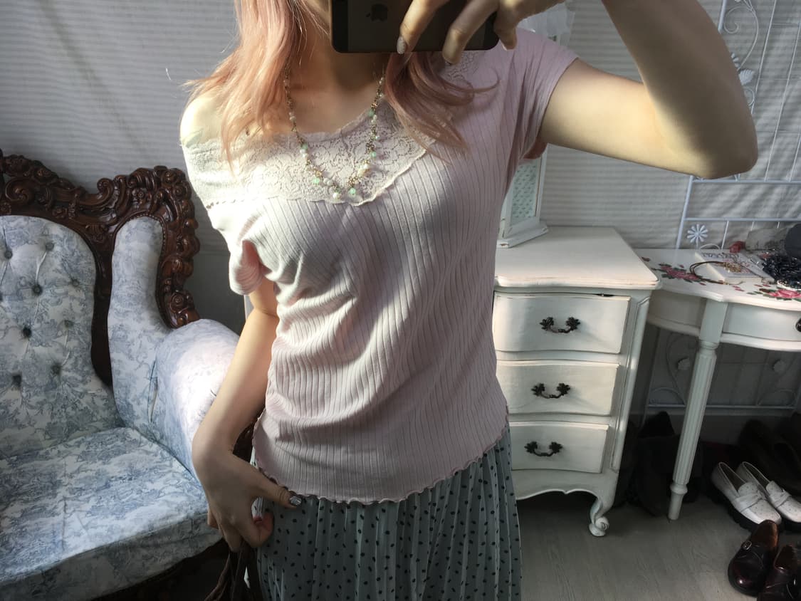 jpn vintage pink lace t-shirt 상품이미지1