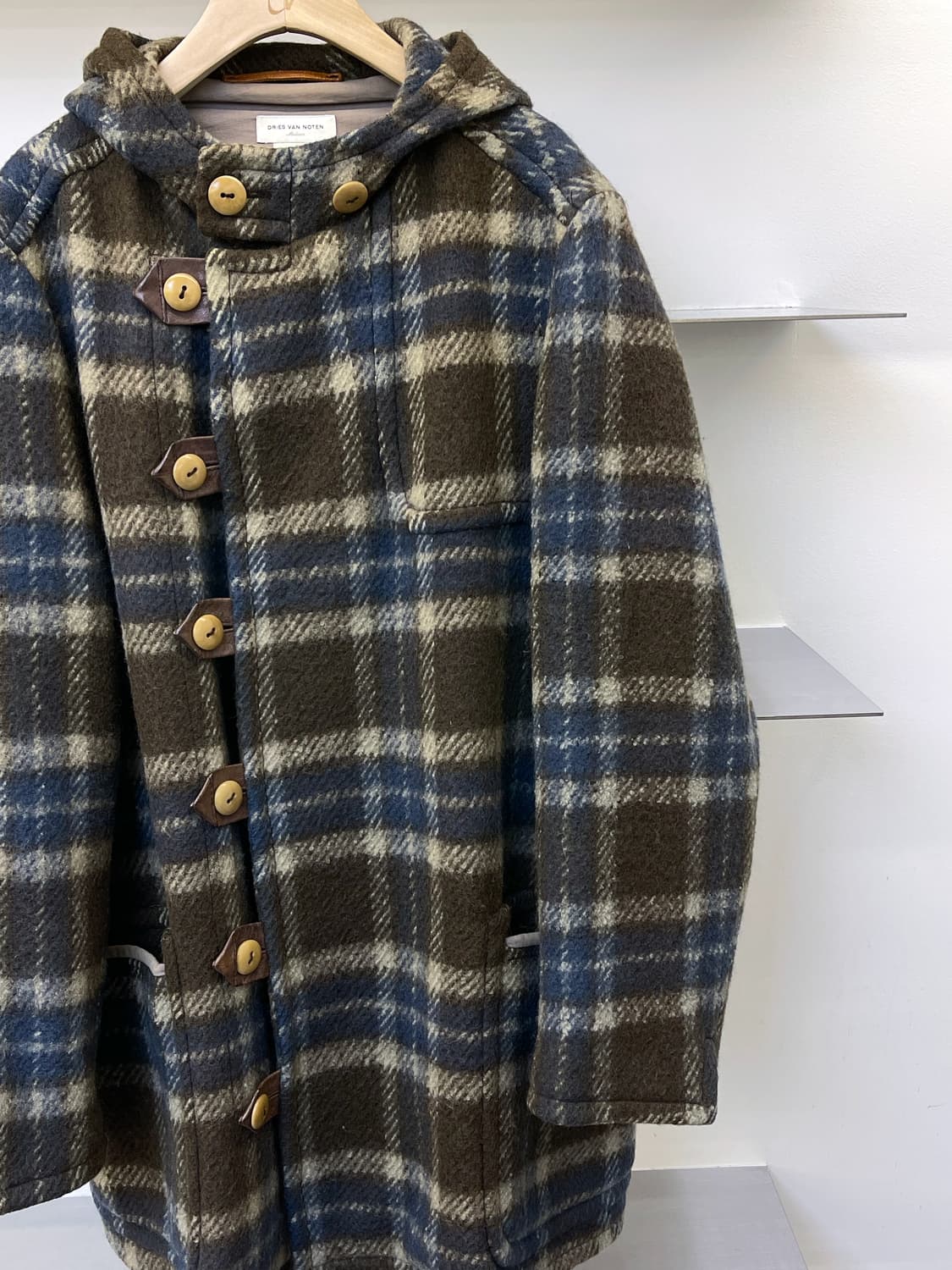 드리스 반 노튼 체크 울 더플 후드 코트 상품이미지4