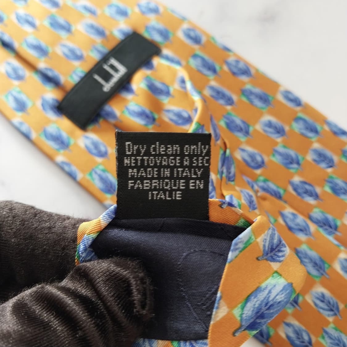 던힐 실크 옐로우 리프 패턴 넥타이 9.7cm A+등급 K1697
 상품이미지10