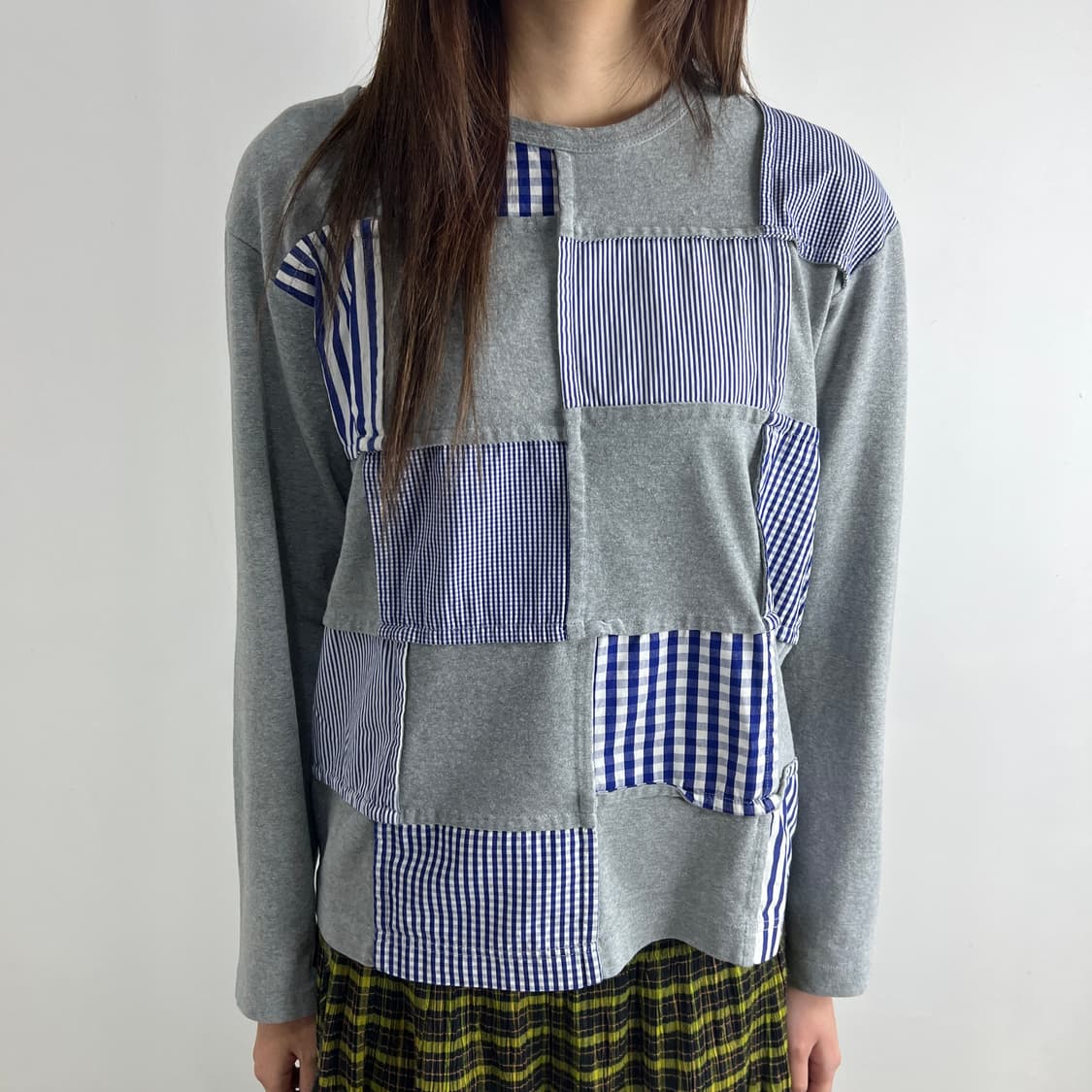 꼼데가르송 옴므 깅엄 체크 패치워크 롱슬리브 상품이미지3