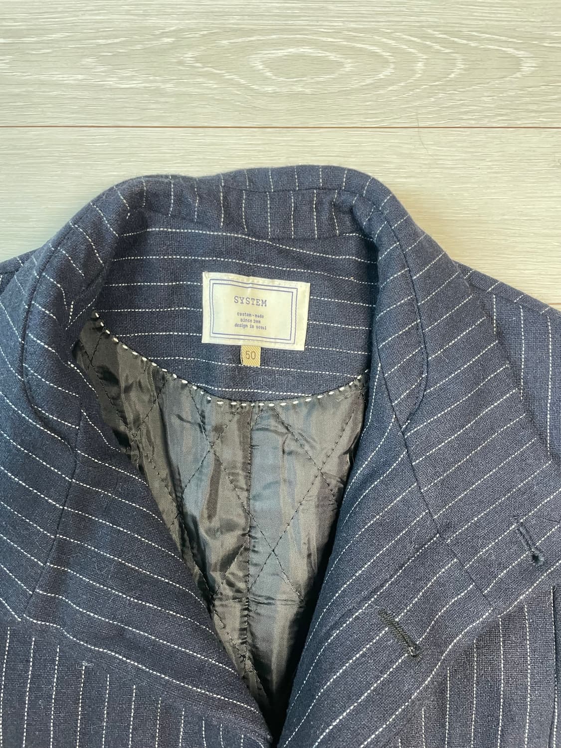 시스템 하이넥 스트라이프 싱글 코트 네이비 상품이미지4