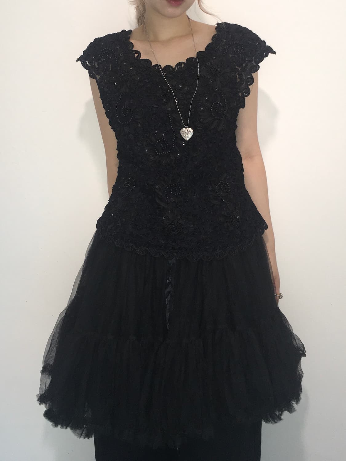 Jpn vintage Black lace beads blouse 상품이미지3