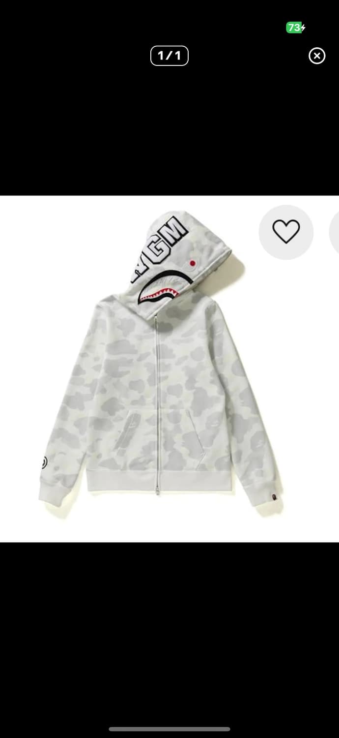 베이프 샤크 카모 후드집업 화이트계열 구매 상품이미지3