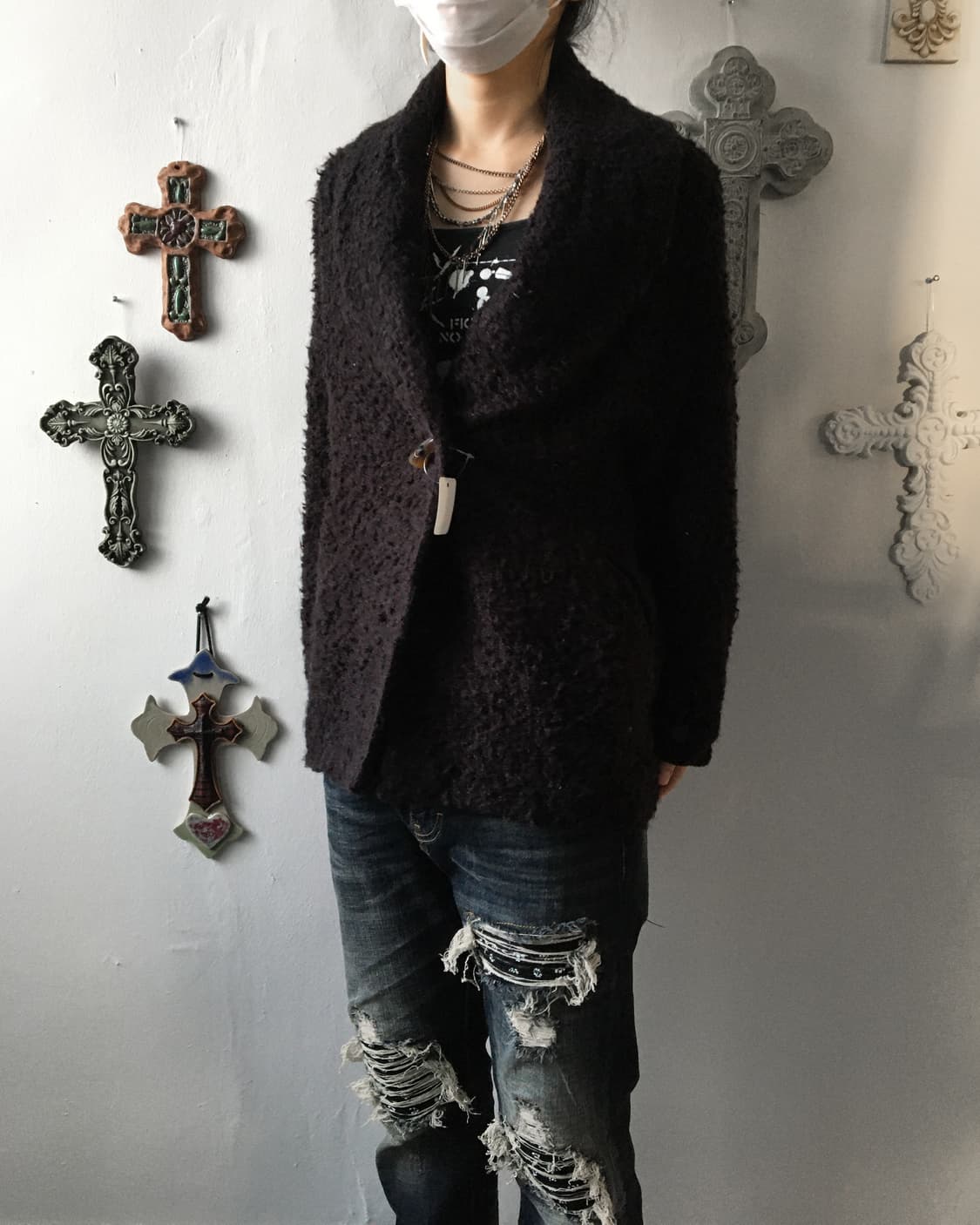Thick neck point knit cardigan 상품이미지5