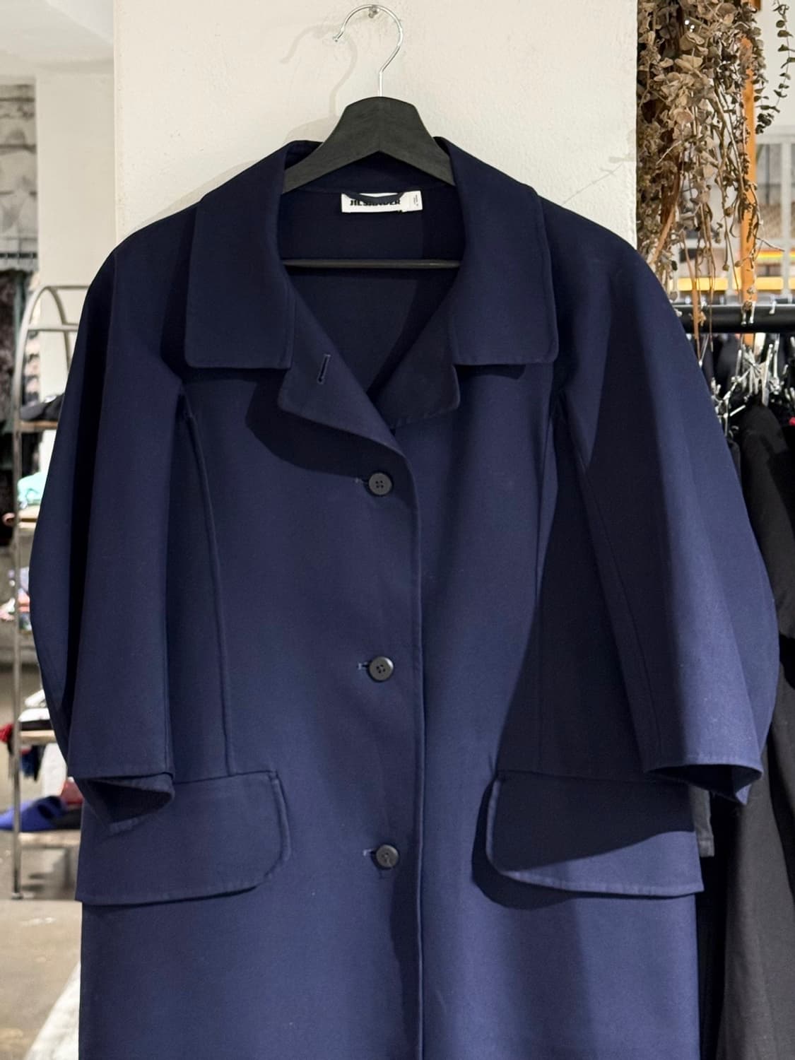 질샌더 네이비 와이드 슬리브 싱글 롱 코트 상품이미지4