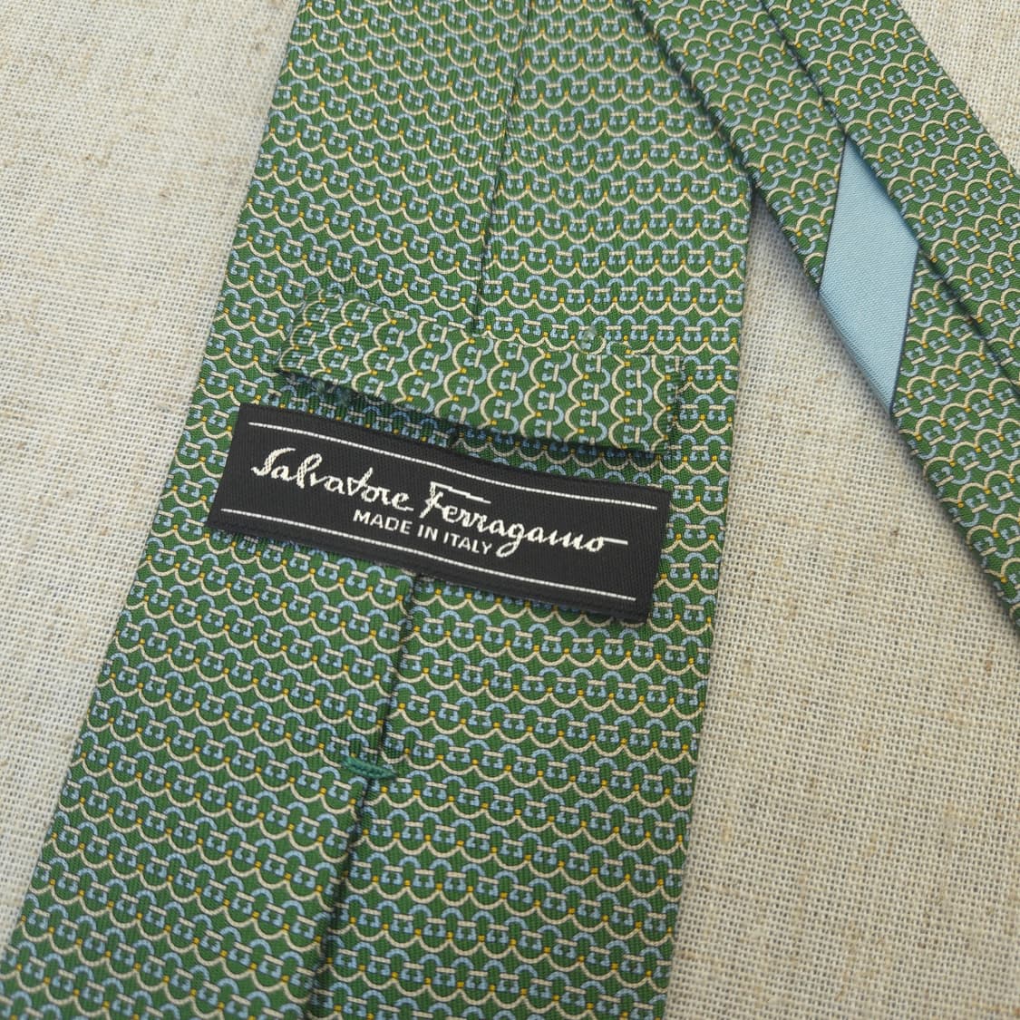 페라가모 실크 넥타이 그린 패턴 상품이미지6