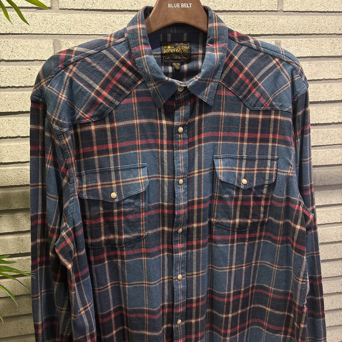 USA VINTAGE 볼드 타탄체크 플란넬 셔츠 웨스턴 요크 디테일 블루 상품이미지4