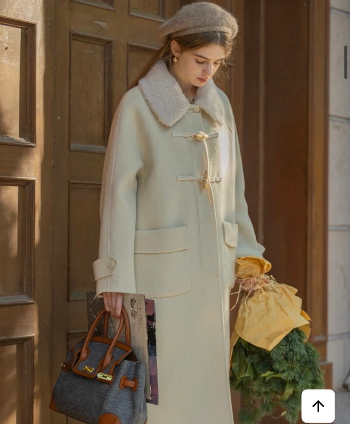 르니나 핸드메이드 울 퍼 칼라 코트 아이보리 상품이미지1