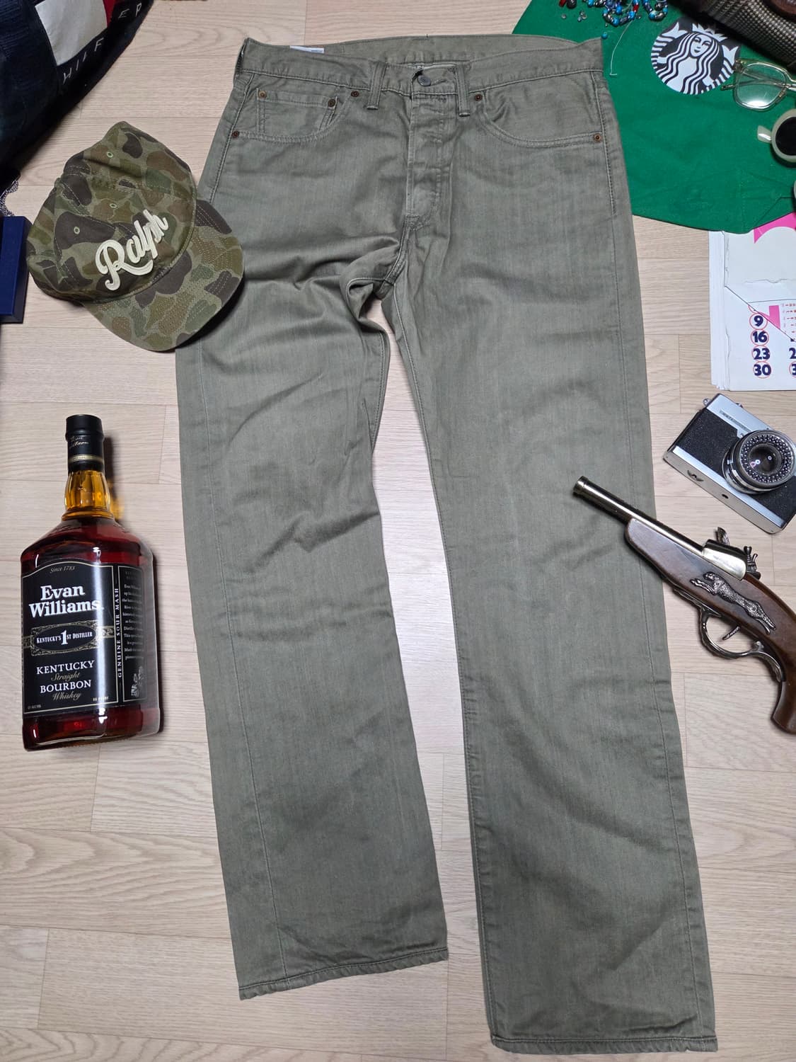 (2~3번 착)LEVIS 501 연카키 올리브 데님 청바지 진 리바이스  상품이미지4