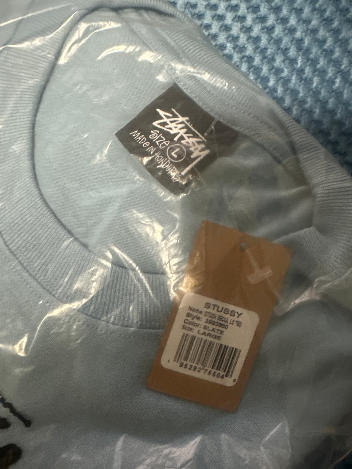 [L] 스투시 서울 롱슬리브 긴팔 슬레이트 하늘색 미개봉 새제품 상품이미지4