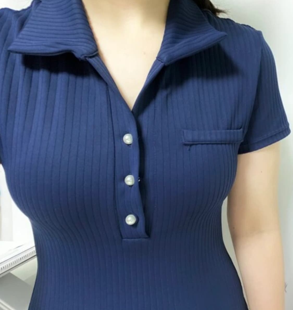 클로버가든 네이비 카라 골지 바디수트 수영복 55-66 택만뗀새제품  상품이미지2