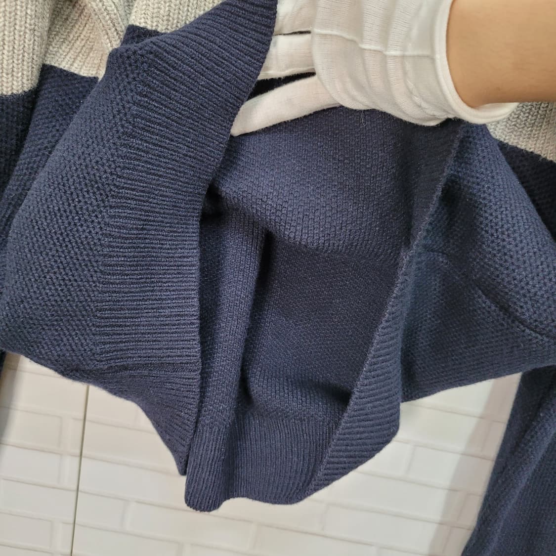 라코스테 컬러블럭 모100% 라운드넥 풀오버 긴팔 니트 스웨터 L사이즈 상품이미지7