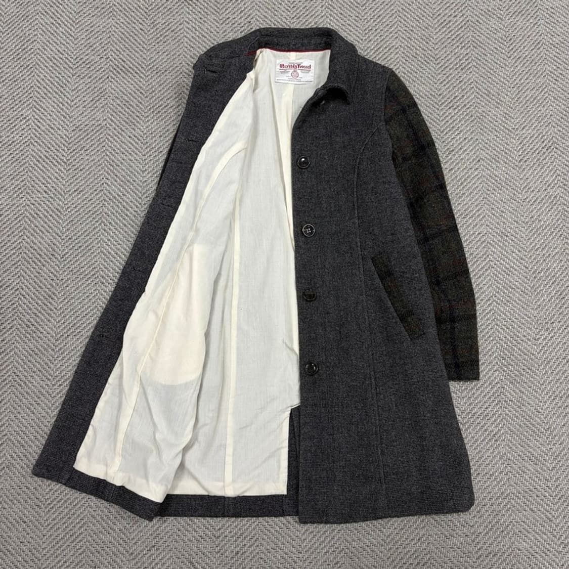 해리스트위드 모직 체크 배색코트 v2074 상품이미지5