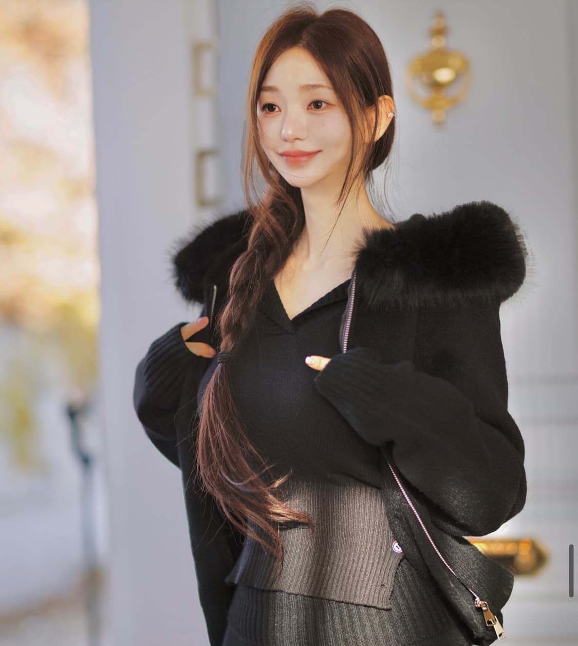 카인다미 퍼 니트 후드 집업 상품이미지3