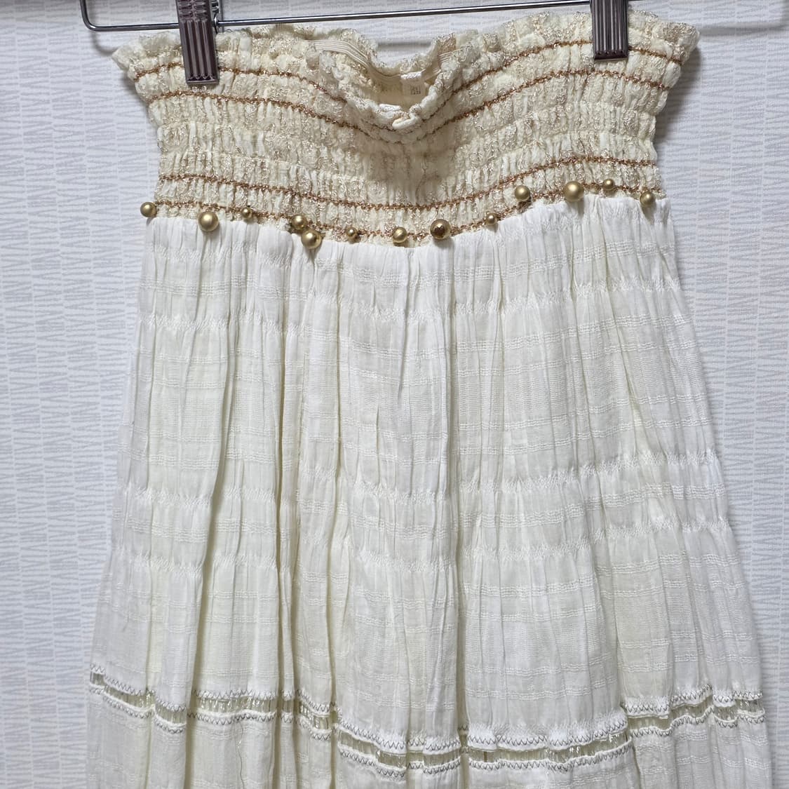 매긴나잇브릿지)빈티지 아이보리 패치워크st 모리걸캉캉 글리터 밴딩롱스커트 상품이미지3