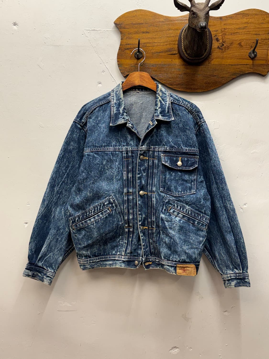 90s Japan Snow Wash Pleated Denim Jacket 상품이미지1