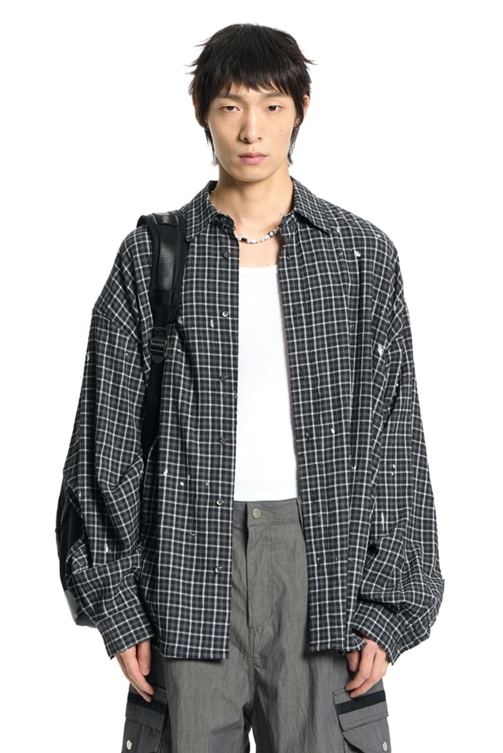 본바트 VONVAT 페인트 블랙 체크 셔츠 2 상품이미지1